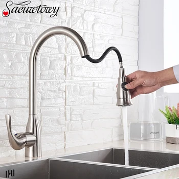 

Brushed Nickel Brass Kitchen Faucet Tap 360 ° Rotatble s Single Handle Vessel Sink Vintage Brass Kitchen Tap Torneira Craner