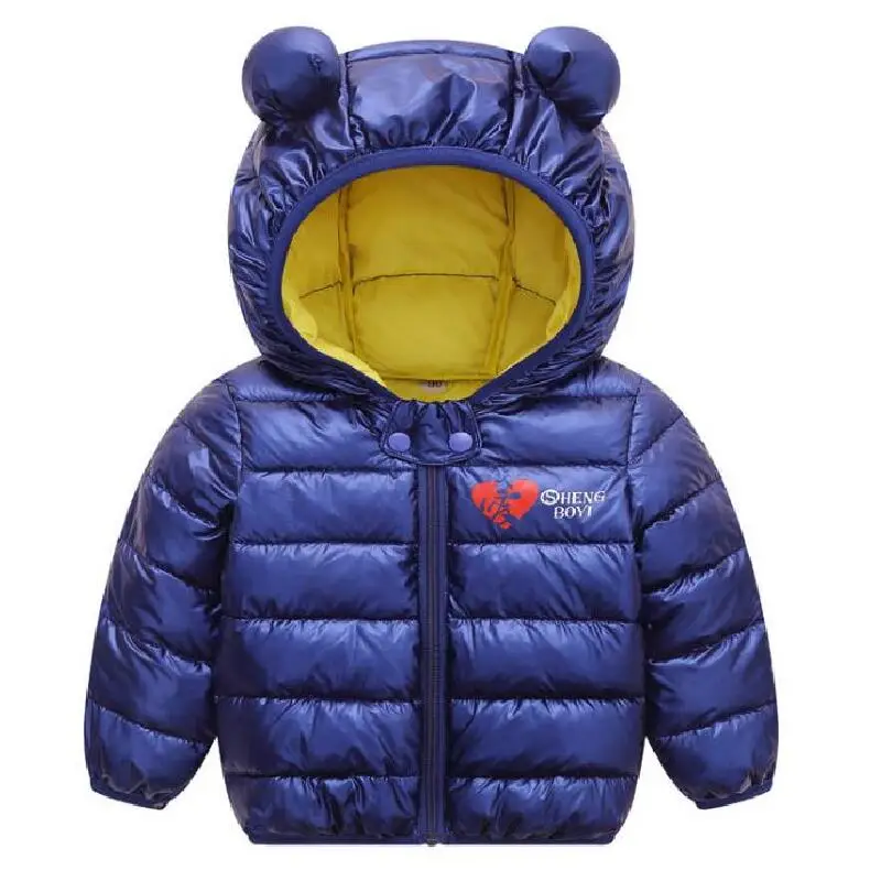 Осенне-зимняя теплая куртка для маленьких мальчиков и девочек пальто с капюшоном Детская Яркая Серебряная пуховая куртка, верхняя одежда детский зимний комбинезон