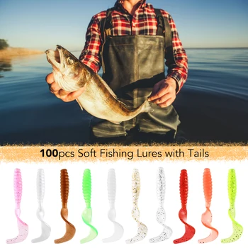 

100pcs Soft Artificial Fishing Lures silicone Bait Carp 4cm/5.5cm/7cm Bass Tackle Swimbait Tail Worm Moggot Grub Lures Baits