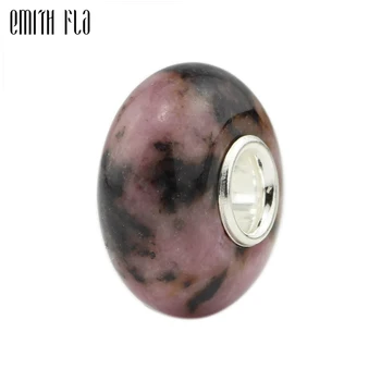 

Fashion Silver Stone Charm Beads 925 Sterling Silver Beads Fit European Charm Bracelets Round Beads For Jewelry Making Big Hole