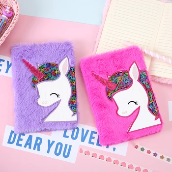 

Student Unicorn A5 Lined Notebook Paper Cartoon Sequin Paper Notepad Girl Fur Planner Writing Paper School Supplies Stationery