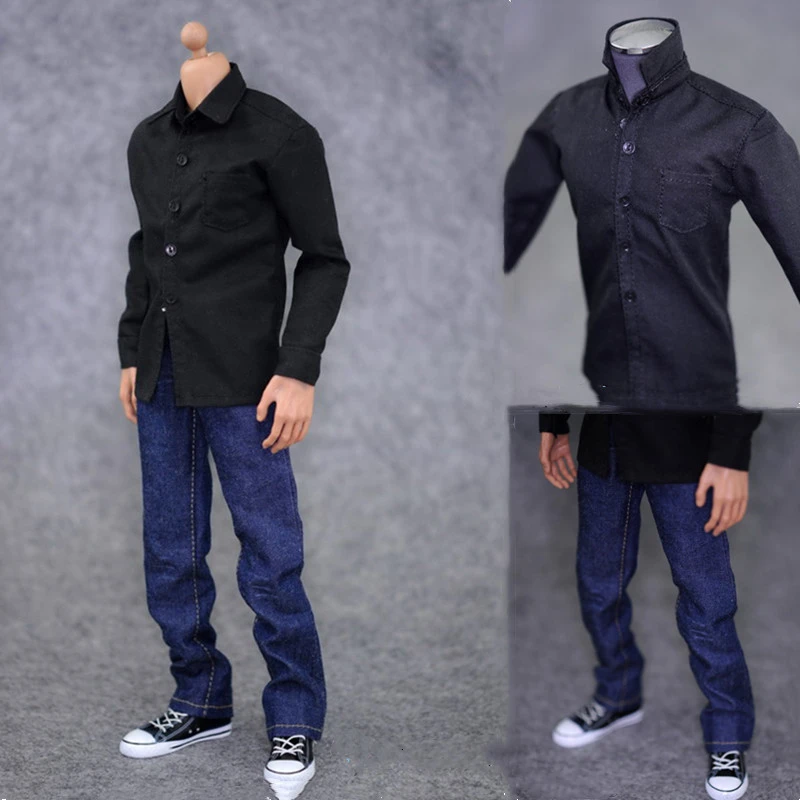 Camisa Negra larga para hombre, conjunto de pantalones vaqueros azules, ropa para cuerpo de de acción de 12 pulgadas, a escala 1/6|Militar figuras de acción| - AliExpress
