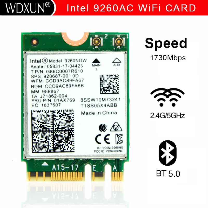 Dual Band Wireless-Ac 9260 Per Intel 9260Ngw Ngff 802.11Ac Mu-Mimo 1730Mbps 1.73Gbps Wifi Bluetooth 5.0 Card Fit Windows 10