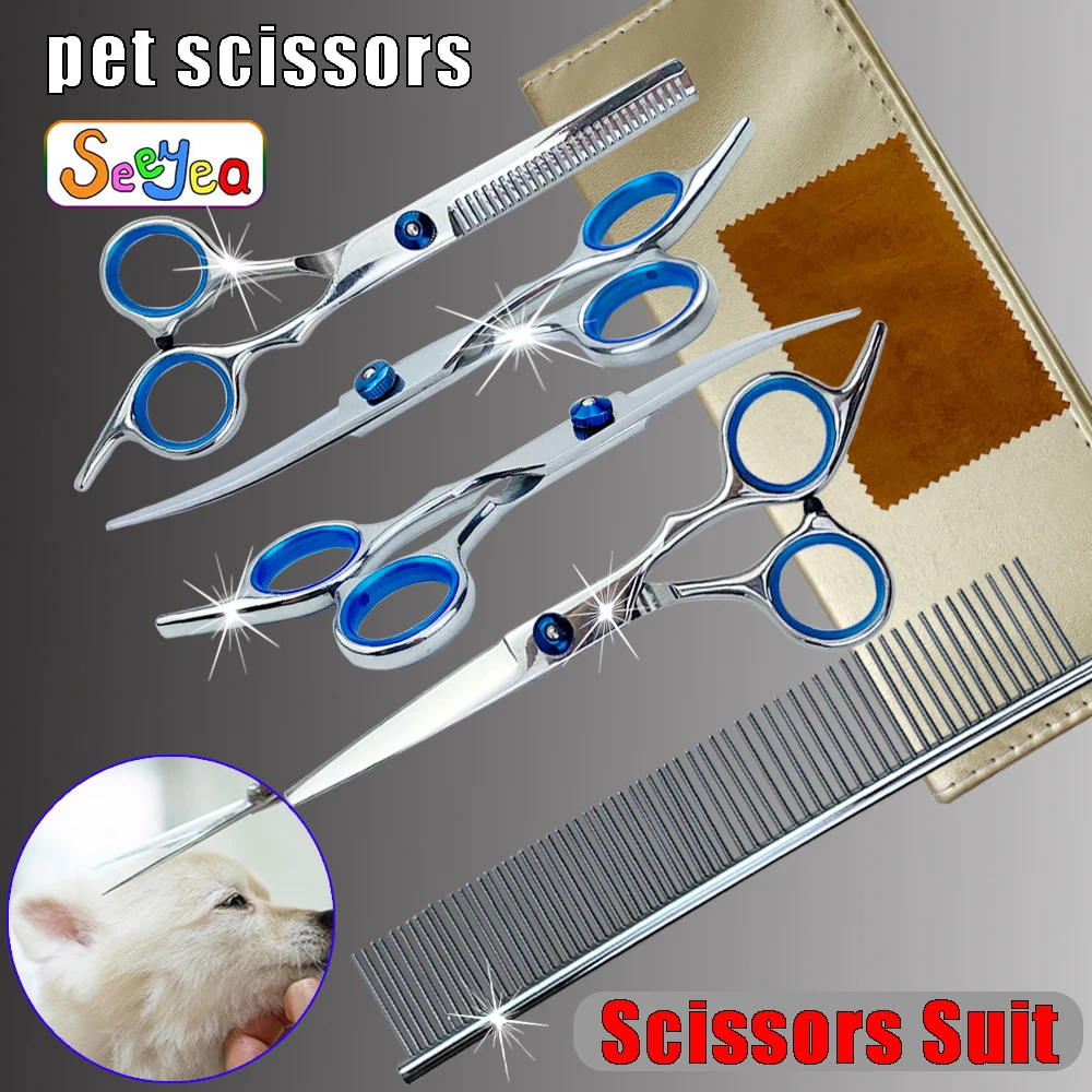 

Professional Pet Grooming Kit Direct And Thinning Scissors Curved Pieces And Comb High Quality Pet Dog Grooming Scissors