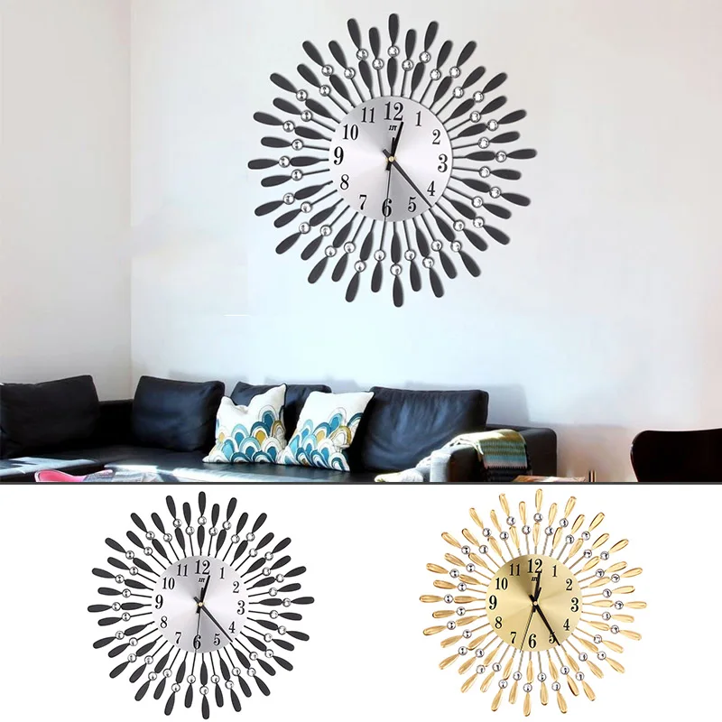 

Modern Floral Style Silent Metal Round Wall Clock Metal Living Room Decor Quiet Quartz Clocks Modern Minimalist Clocks