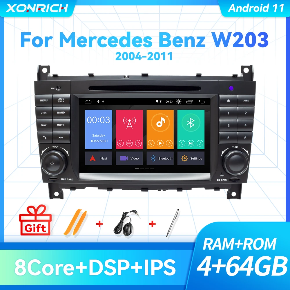 Автомагнитола 2DIN Android 11 DVD мультимедийная навигация радио для Mercedes/Benz W203 W209 W219 A-Class