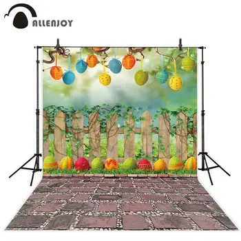 

Allenjoy bokeh photophone Easter photogrphy background spring eggs fence brick floor backdrop child for photo studio photocall