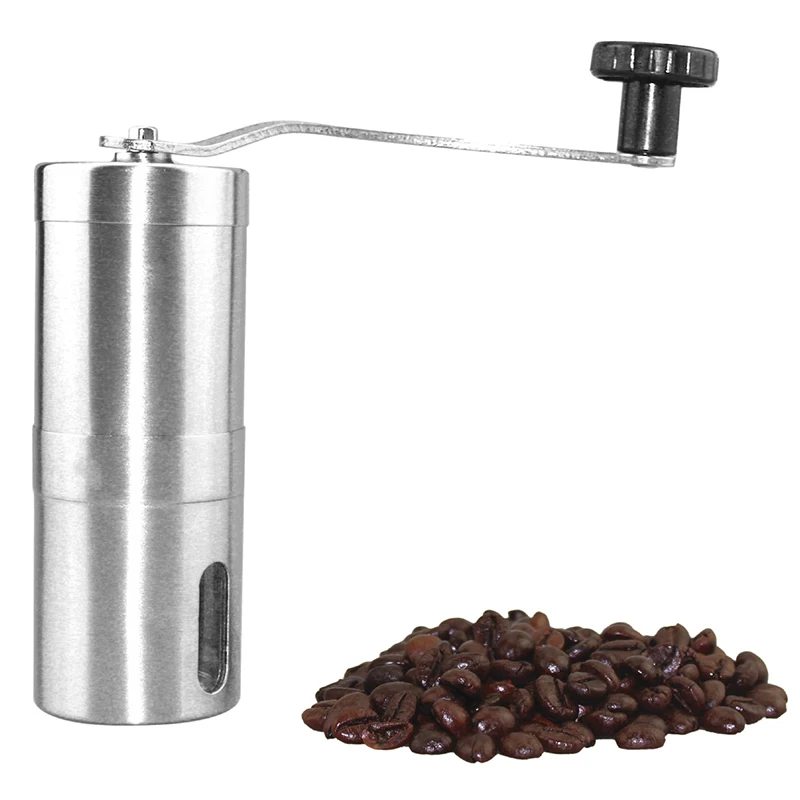 Мини ручная кофемолка из нержавеющей стали, регулируемая кофейная мельница с резиновой петлей для хранения, Легкая очистка