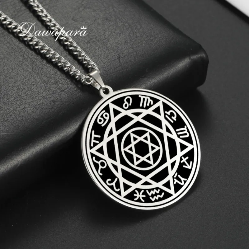Collar Unisex Con Colgante Sello De Salomón - Estrella De 6 Puntas Y 12 Constelaciones, Acero Inoxidable
