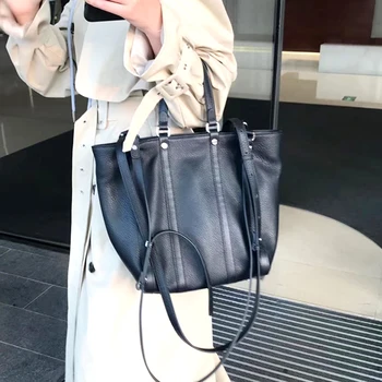 

Leather tote bag head layer cowhide large capacity women bag shopping bag messenger bag new fashion natural fall handbag