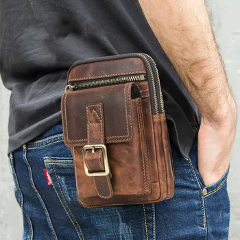 

fashion mad horse cowhide men's messenger bag multi-functional leather mobile Shoulder Crossbody Bags New Design free shipping
