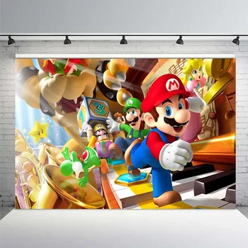 

Vinyl Photography Backdrops Photo Studio Super Marios Run Game Children Birthday Party Banner Family Celebration Baby Shower