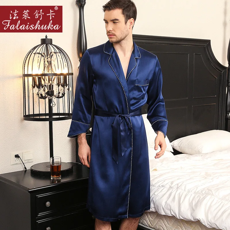 Натуральная шелковая Пара халат для мужчин и женщин благородное платье+ халат пикантный халат наборы женский элегантный шелковистый шелк тутового шелка халаты - Цвет: Men blue