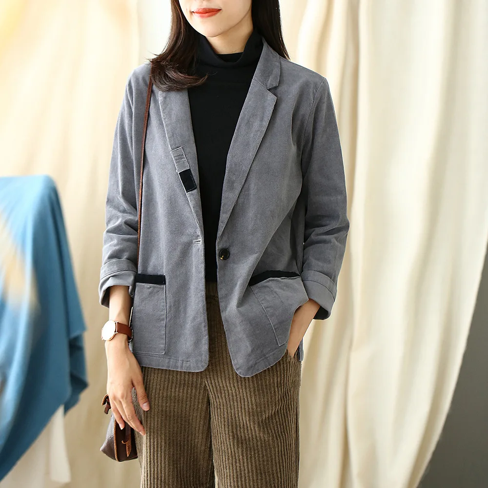 

2019 Autumn New Style Artistic Corduroy Loose-Fit Small Suit Women's Elegant Slimming Tops Short Jacket Female Suit