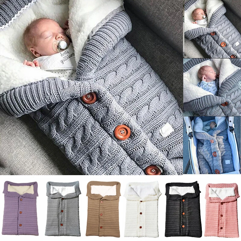 Preise Baby Schlafsäcke Umschlag Winter Warm Fußsack Kleinkind Decke Wolle Schlafsack Taste Stricken Swaddle Wrap Swaddling Kinderwagen Wrap