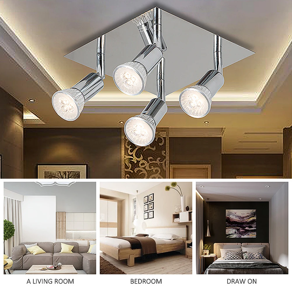 AC85-240V GU10 LED Ceiling Light 360° Adjustable Rotatable Modern Pendant Ceiling Lamp 12W 4 Head LED Spotlight for Home