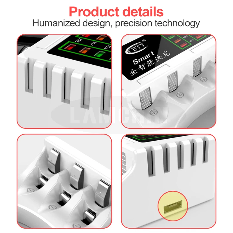  4 Slots LED Battery Charger Smart Rechargeable Battery Safety Fast Chargers 2 Colors For AA/AAA Ni- - 4000259496374