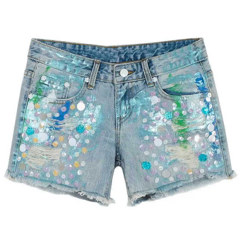 glitter jean shorts