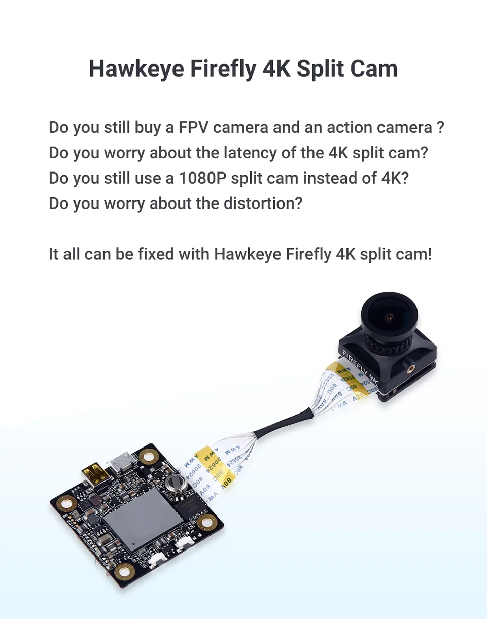  Hawkeye Firefly Split FPV Camera 4K 160 Degree HD Recording DVR WDR Single Board Built-in Mic Low L