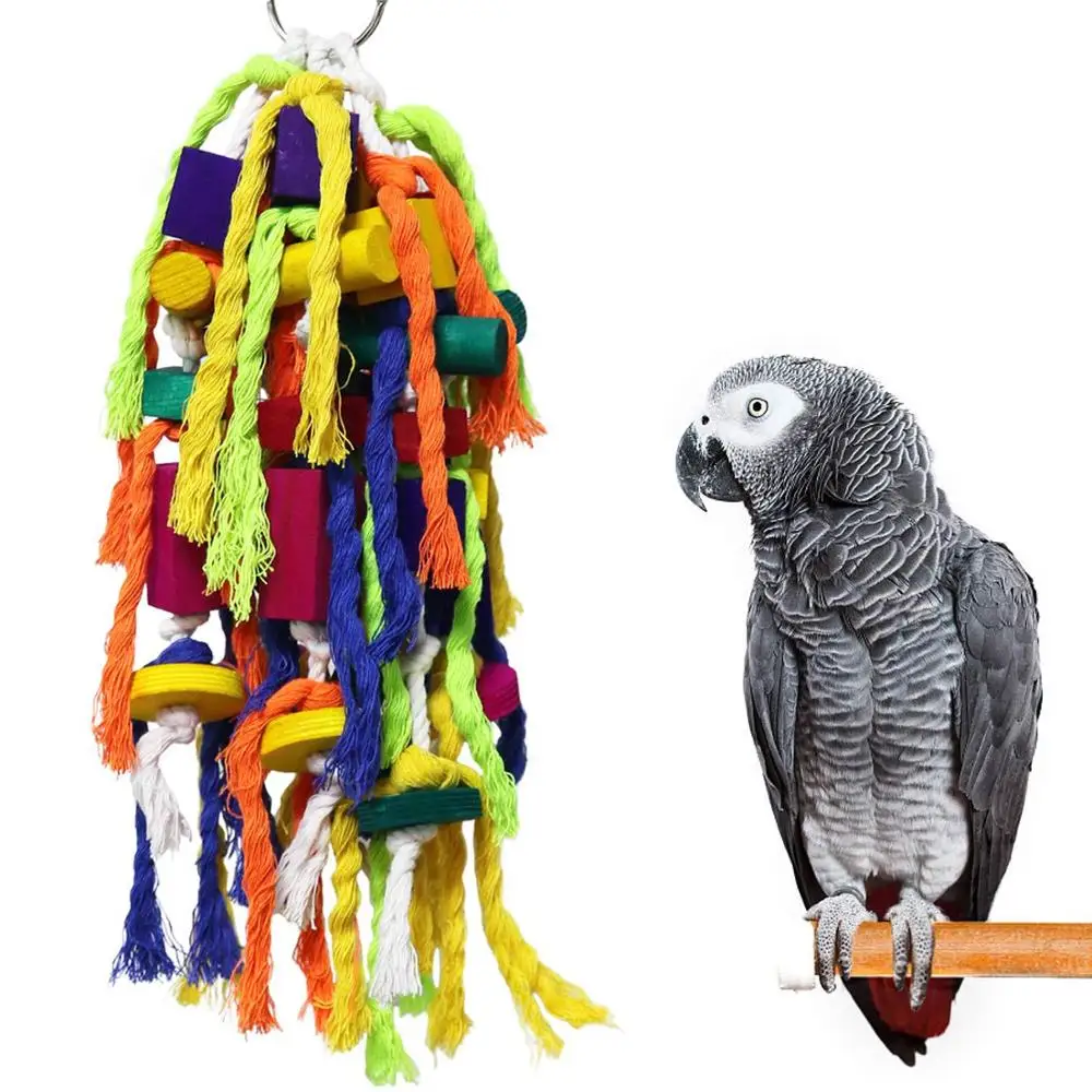 

Bird Parrot Toy Natural Wooden Colorful Square Cardboard Building Blocks Chewing Bite Hanging Cage Swing Climb Chew Toys