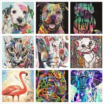 

Elephant Leopard Dog Cat Round Drill Diamond Painting for Home Decorations 5D Mosaic Diamond Embroidery Cross Stitch Painting
