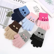 Cat Baby Mittens Knitted Patchwork Children Boys Girls Winter Cute Cartoon