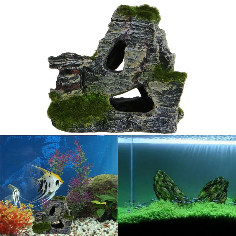 Смола горный вид аквариум пещера мох декоративный мостик аквариум Рокери орнамент