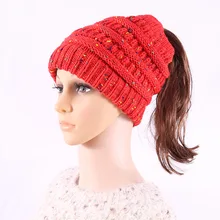 Все с CC этикеткой Пустой Топ вязаный конский хвост шапка пуловер женский цвет смешивания Точка Пряжа шерсть шапка теплая