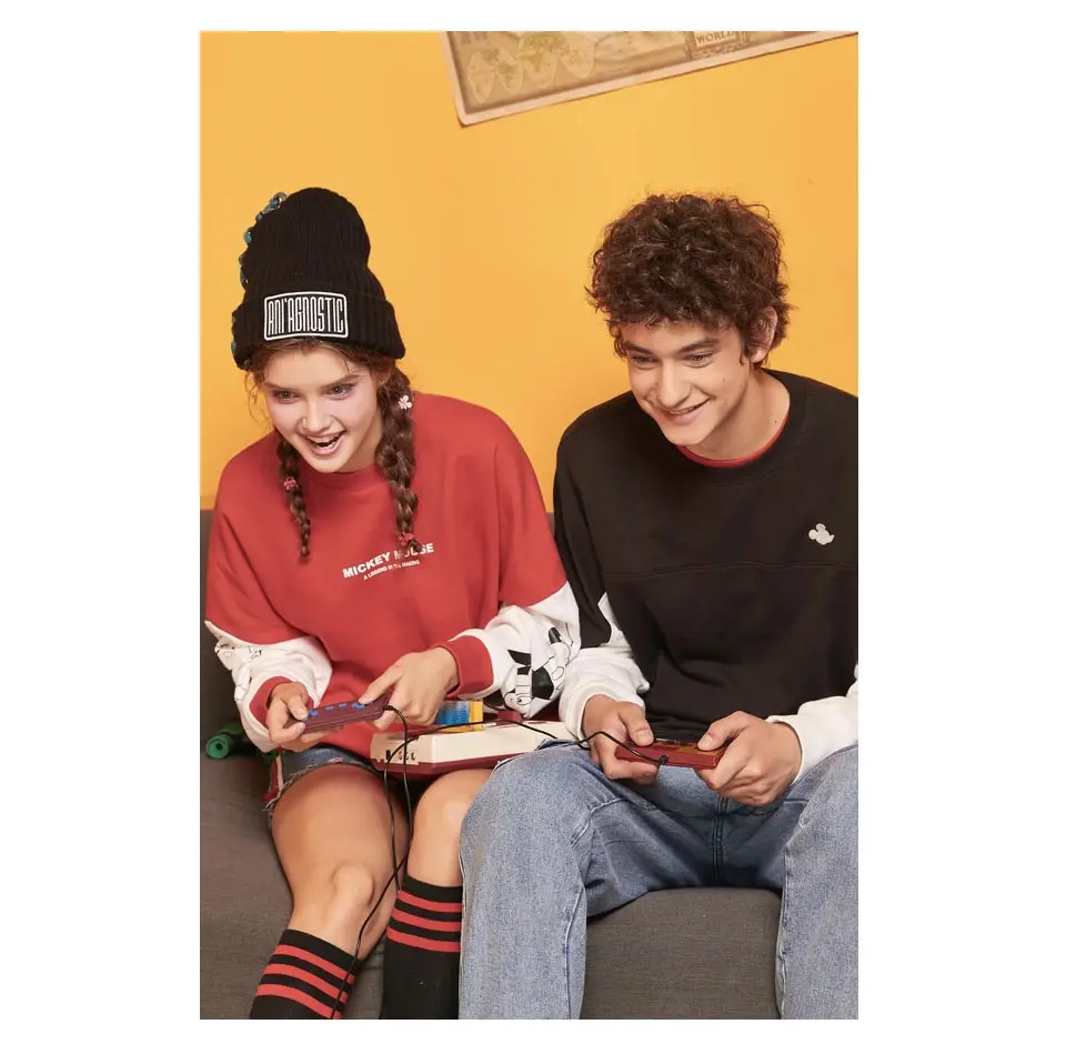 Metersbonwe X disney MTEE толстовки с Микки-Маусом для пар мужчин и женщин Уличная Повседневная Толстовка с круглым вырезом новые женские хип-хоп топы