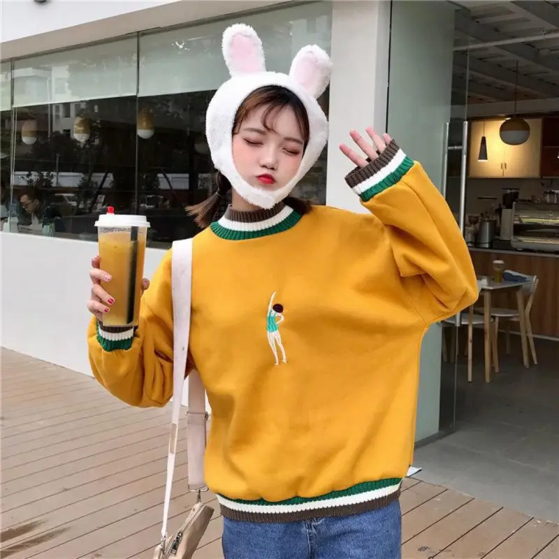 Spring Sweet Cute Sweatshirt Women Fashion Cartoon Print Pullover Lady Loose Casual Sweatshirts 202