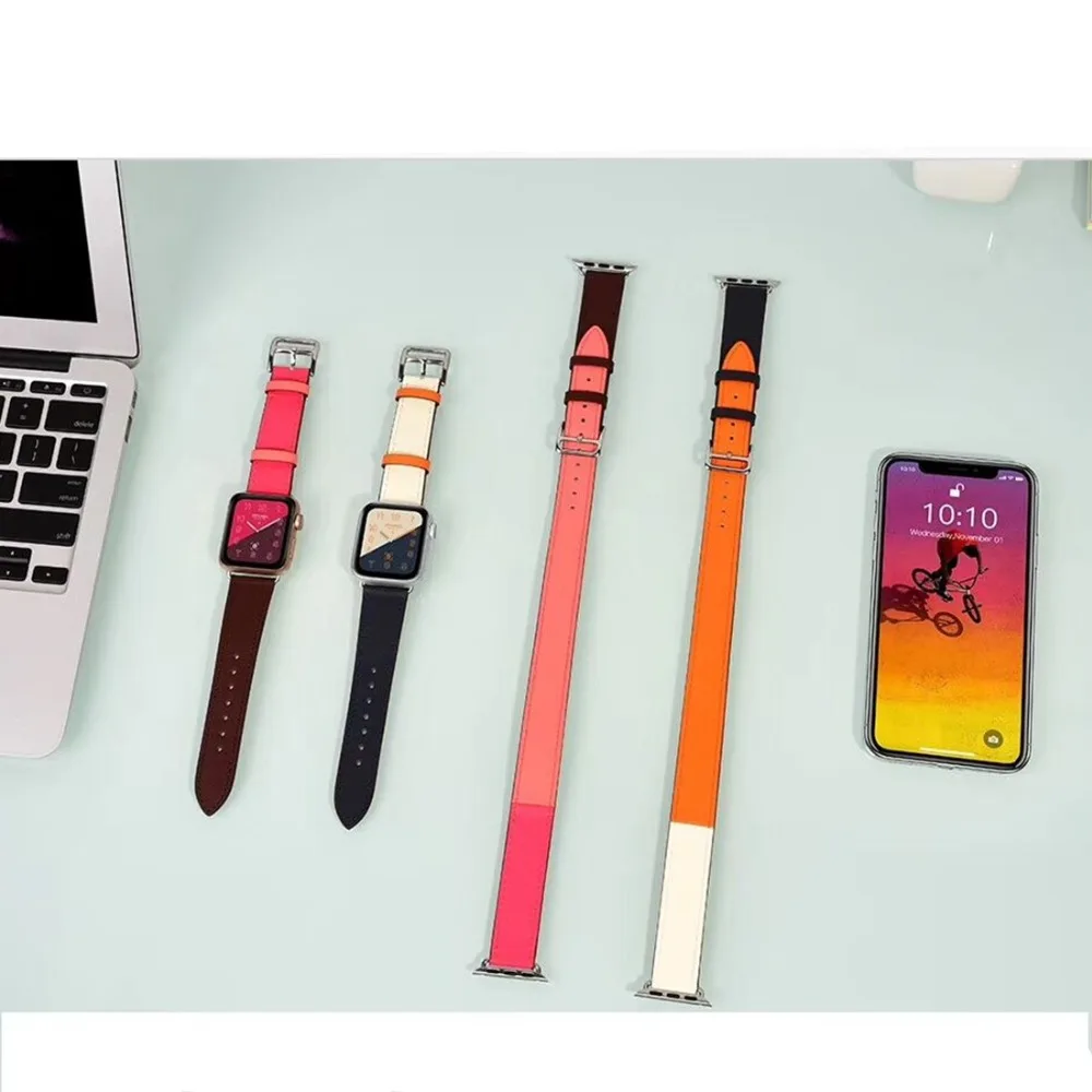 Хохлатый двойной тур кожаный ремешок для apple watch 5 4 группа 44 мм 40 мм correa iwatch серии 5 3 2 1 42 мм 38 мм ремешок для наручных часов