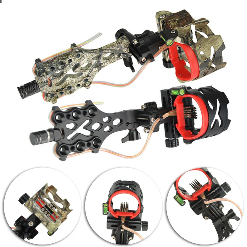 

1pc Adjustable Archery Accessories 5 Pins Compound Bow Sight Micro Fine-tuning Optical Fiber Bow Sight For Shooting