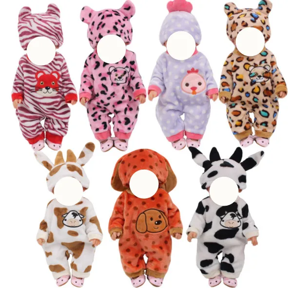 43 см, новая детская одежда с леопардовым принтом для куклы комплект одежды с животными из мультфильмов для девочек 18 дюймов, американский комбинезон для девочек, Детский костюм