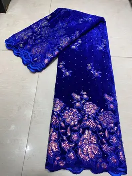 

Gorgeous Velvet Lace Fabric With Sequins Nigerian French Lace Fabrics 2020 High Quality African Sequined Lace For Wedding Dress