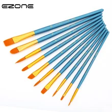 EZONE 10PCS New Pure Blue Paint Brush Nylon Wooden Handle Painting Brush Set For Kids Watercolor Drawing Art Supply Paperalia