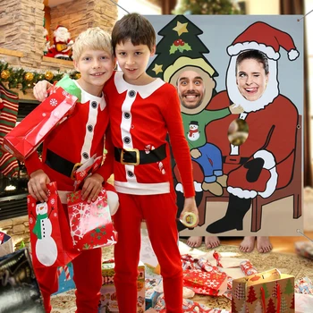 

OHEART Creative Santa Claus Fun Carnival Party Game Christmas Outdoor Bean Bag Toss Games Photo Game Wall Hanging Kids Toys