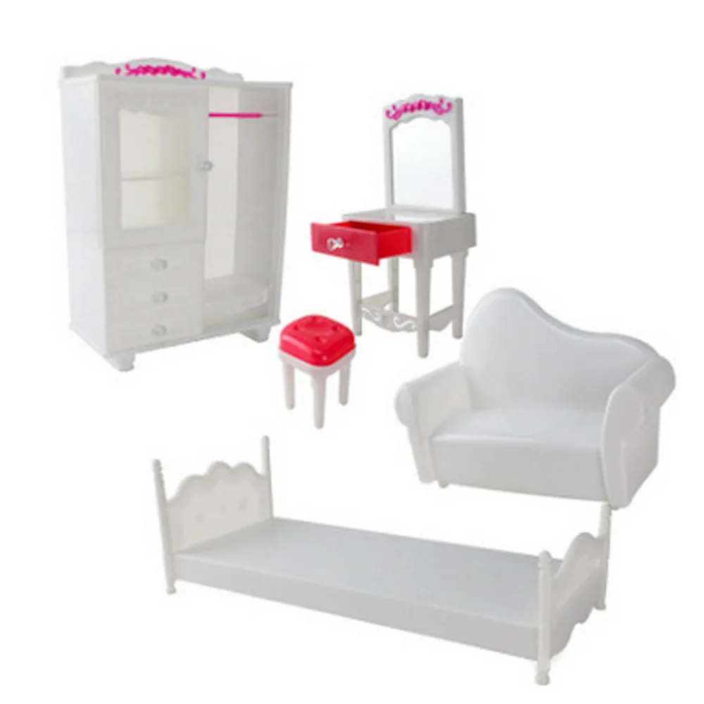 

5 Pcs Kawaii Cute Doll House Furniture Accessories Kit Wardrobe Dresser Chair Sofa Bed for Barbie Dolls Toys Children Girls Gift