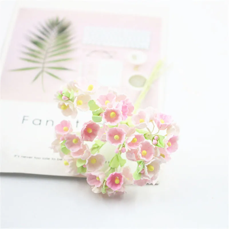 8 шт искусственный мини бумажный цветок букет из роз для свадьбы украшение дома цветок Скрапбукинг DIY цветок дешевый поддельный цветок - Цвет: Light pink