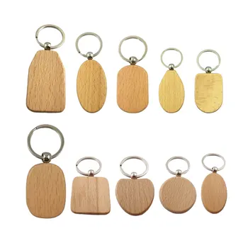 

10 Pcs Unfinished Wooden Keychain Hanging Keychain Mini Wooden Board Key Ring Pendant For DIY Lettering Painting Craft