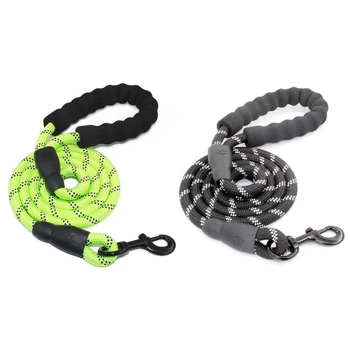 

2 Pcs 5 Ft Strong Dog Leash Comfortable Padded Handle Highly Reflective Threads Medium Large Dogs , Green & Black