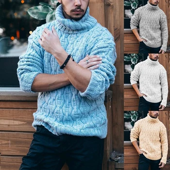 

2020 Men Solid Color Sweater Turtleneck Sweater Long Sleeve Top Loose Sweater Wild Sweater
