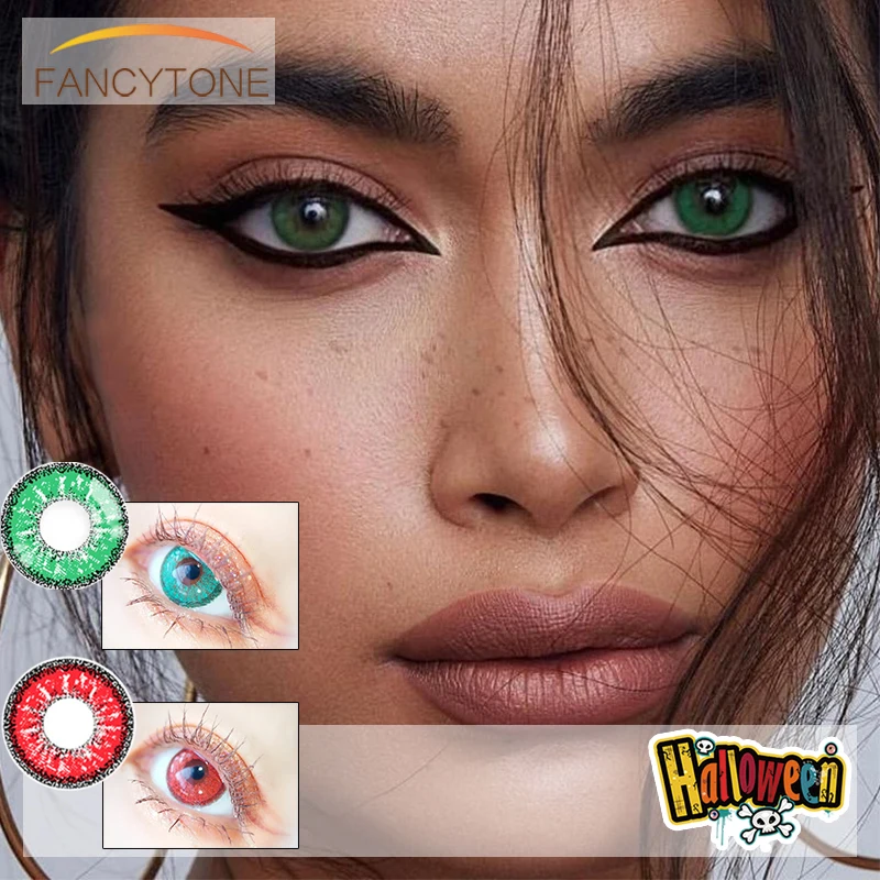 

[FANCY TONE] 1 Pair Miku Green Red Halloween Contacts Crazy Contact Lens for cosplay color contacts for eyes
