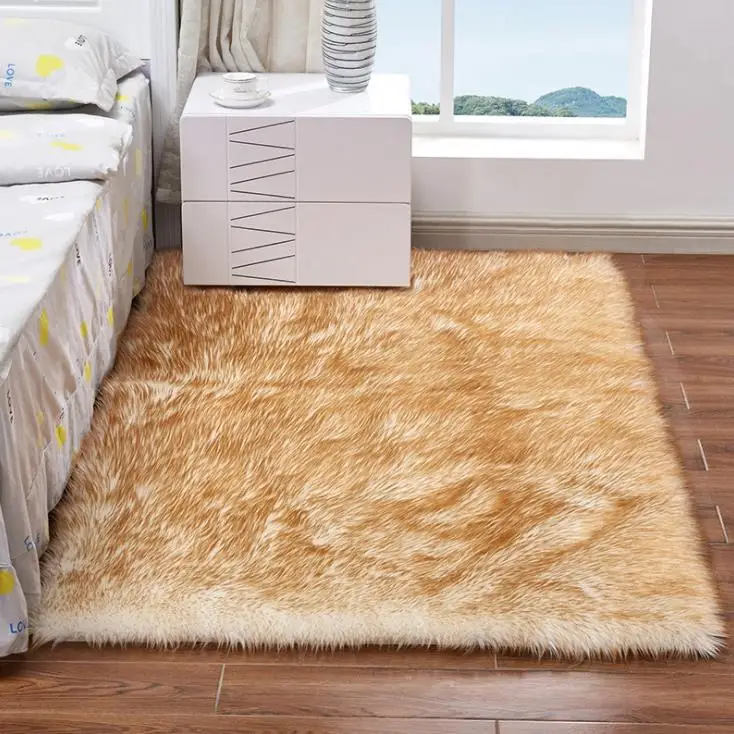 Белый пушистый коврик для спальни дети длинные пушистые коврики Противоскользящий мохнатый ковер для столовой ковер для гостиной деко искусственная шерсть - Color: white yellow