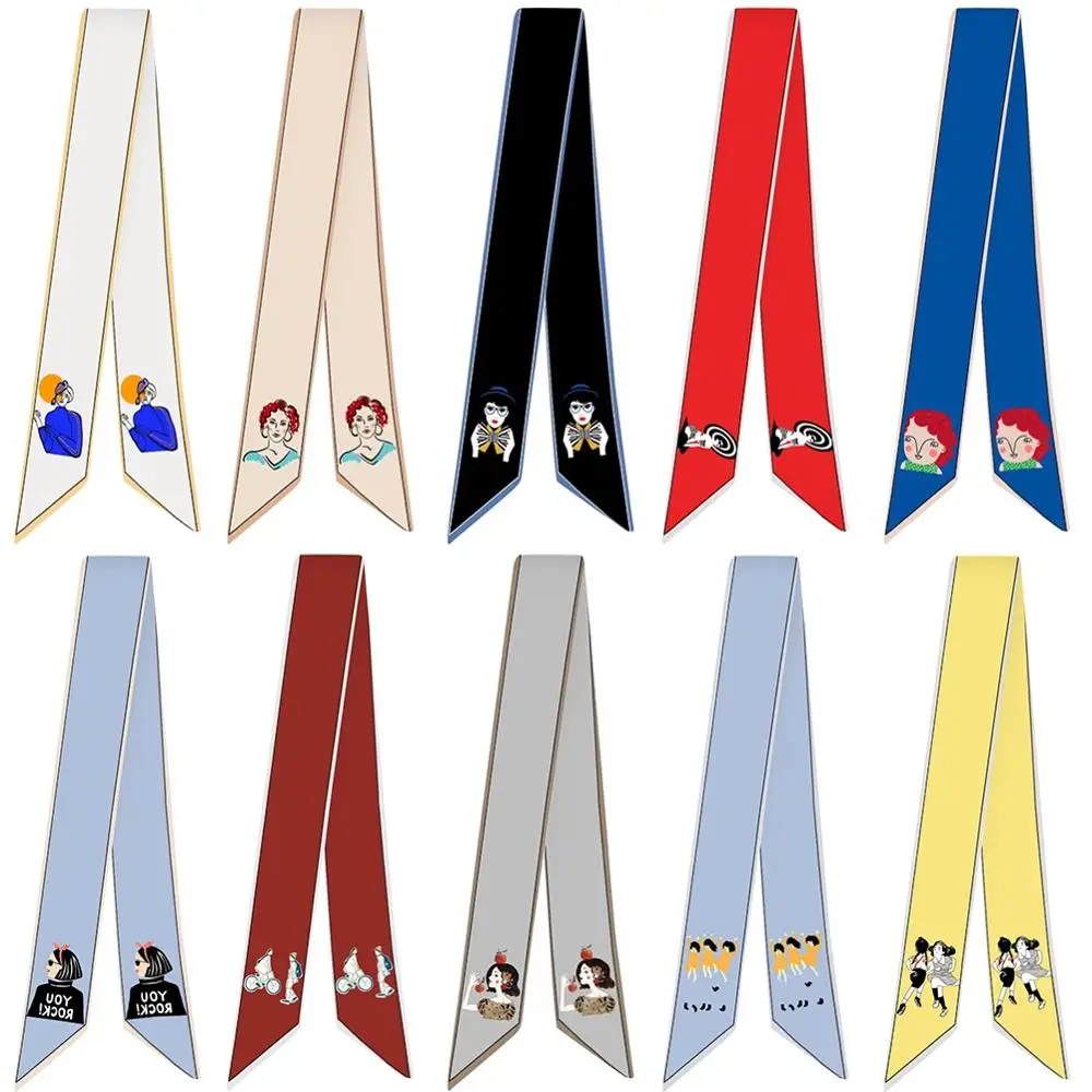 

Fashion Women Elegant Vintage Print 5*95cm Scarf Hair Tie Band For Business Party Retro Head Neck Silk Satin Scarf