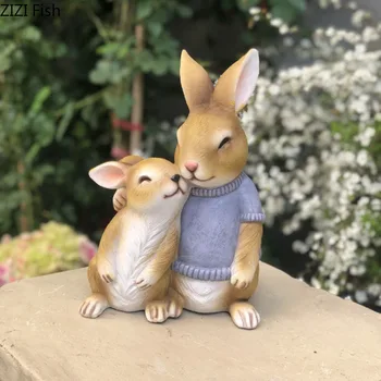 

Garden Decoration Lovely Rabbit Family Resin Squirrel Painted Craft Pastoral Outdoor Decor Simulation Animal Lawn Ornaments