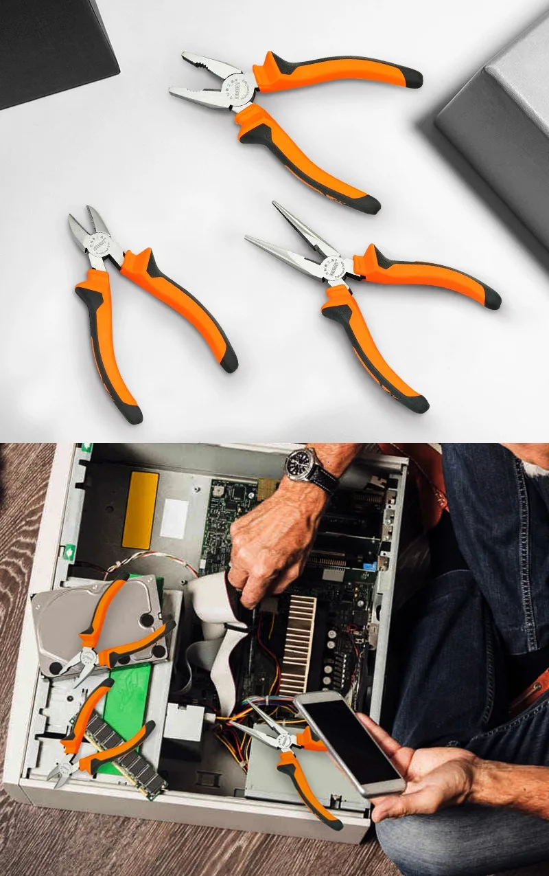 JAKEMY Precision Safe Pliers DIY Repair Hand Tool with Comfortable Handle for Wire Gadgets Component Cutting Stripping