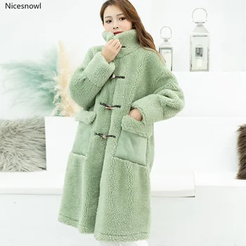 

Winter Real Sheep Wool Fur Coats Ladies Printed Sheep Shearing Long Warm Jackets Women's Down Coat Splice Velvet Fur Long Coat