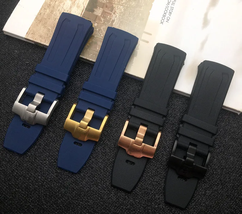 27Mm Hitam Biru Rubber Watch Band untuk 