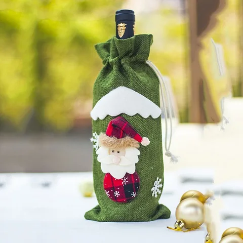 Рождественские украшения для дома Санта Клаус крышка бутылки вина снеговик чулок держатели для подарков Рождество Navidad декор год - Цвет: Green Santa