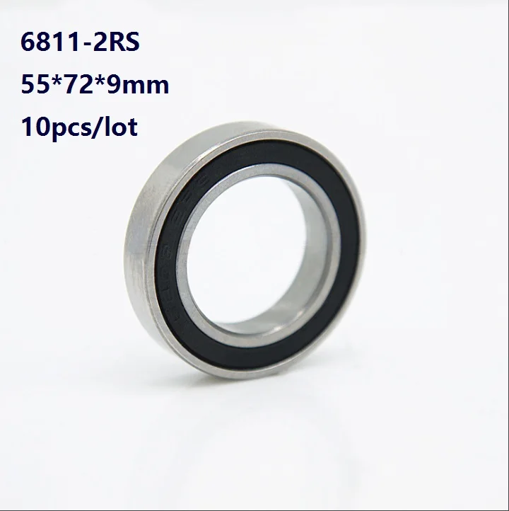 

10pcs/lot 6811-2RS 6811RS Thin wall bearing 55*72*9 mm Double rubber cover deep groove ball bearings 55x72x9 mm